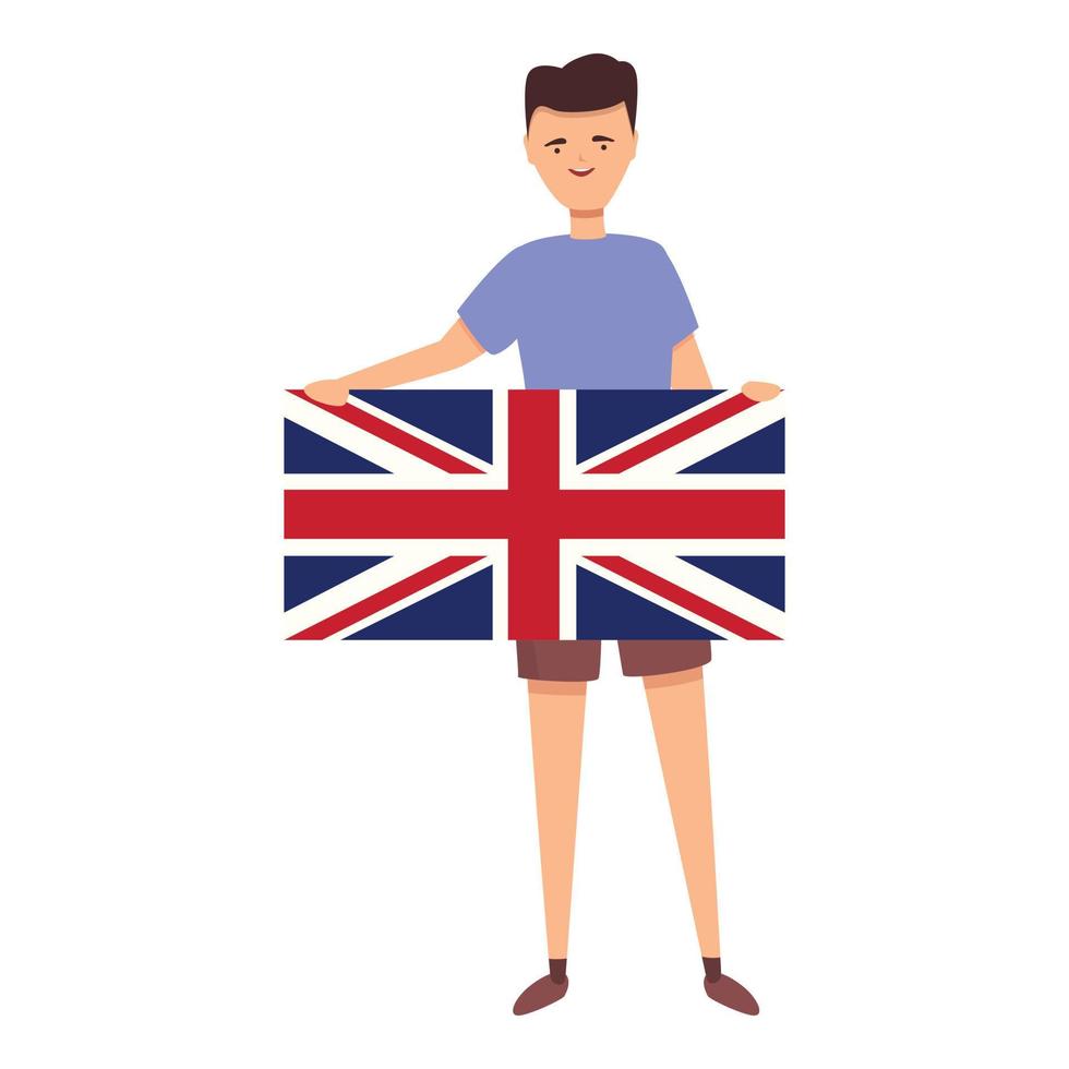 Boy with UK flag icon cartoon vector. Child kid vector