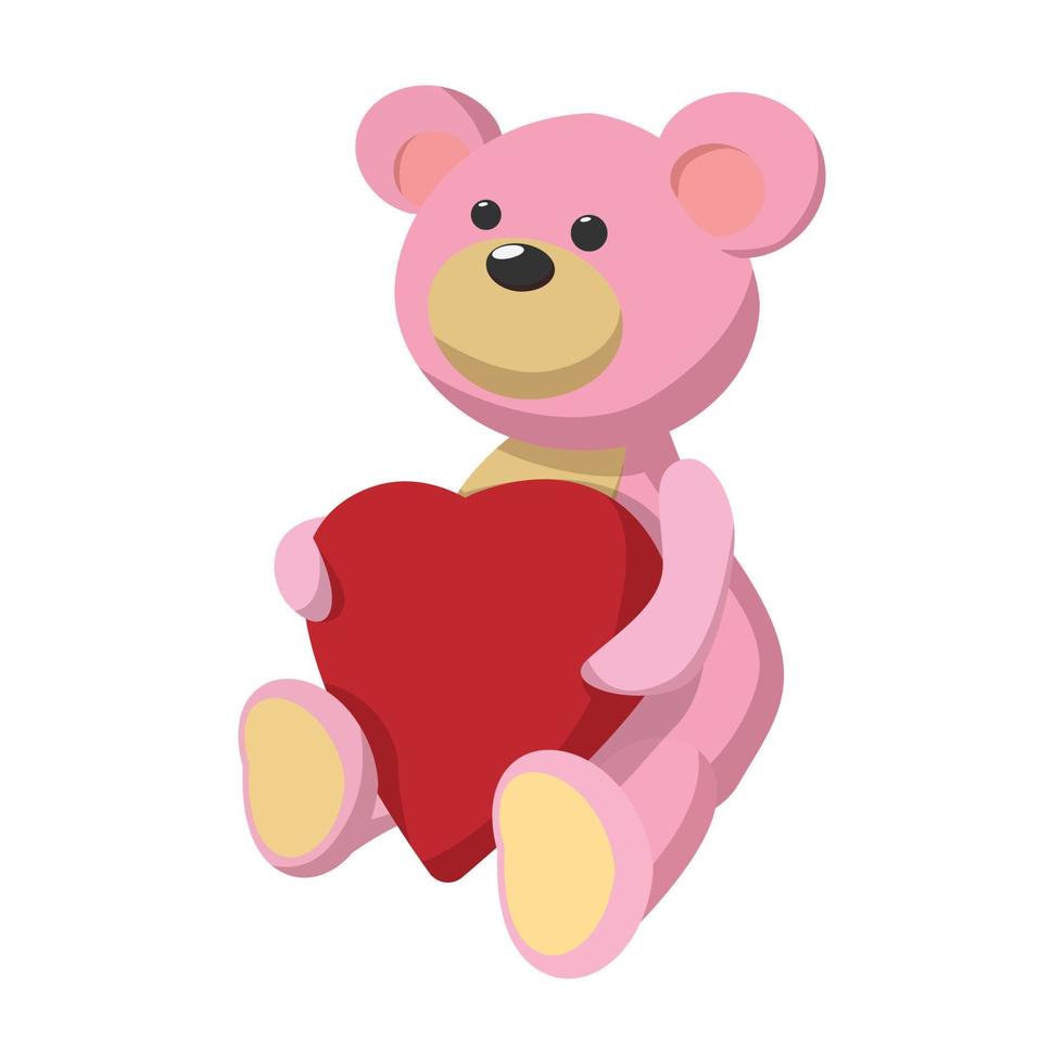 Pink teddy bear with heart cartoon icon vector