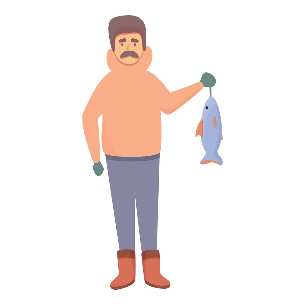 icono de pesca en hielo vector de dibujos animados. pescador de invierno