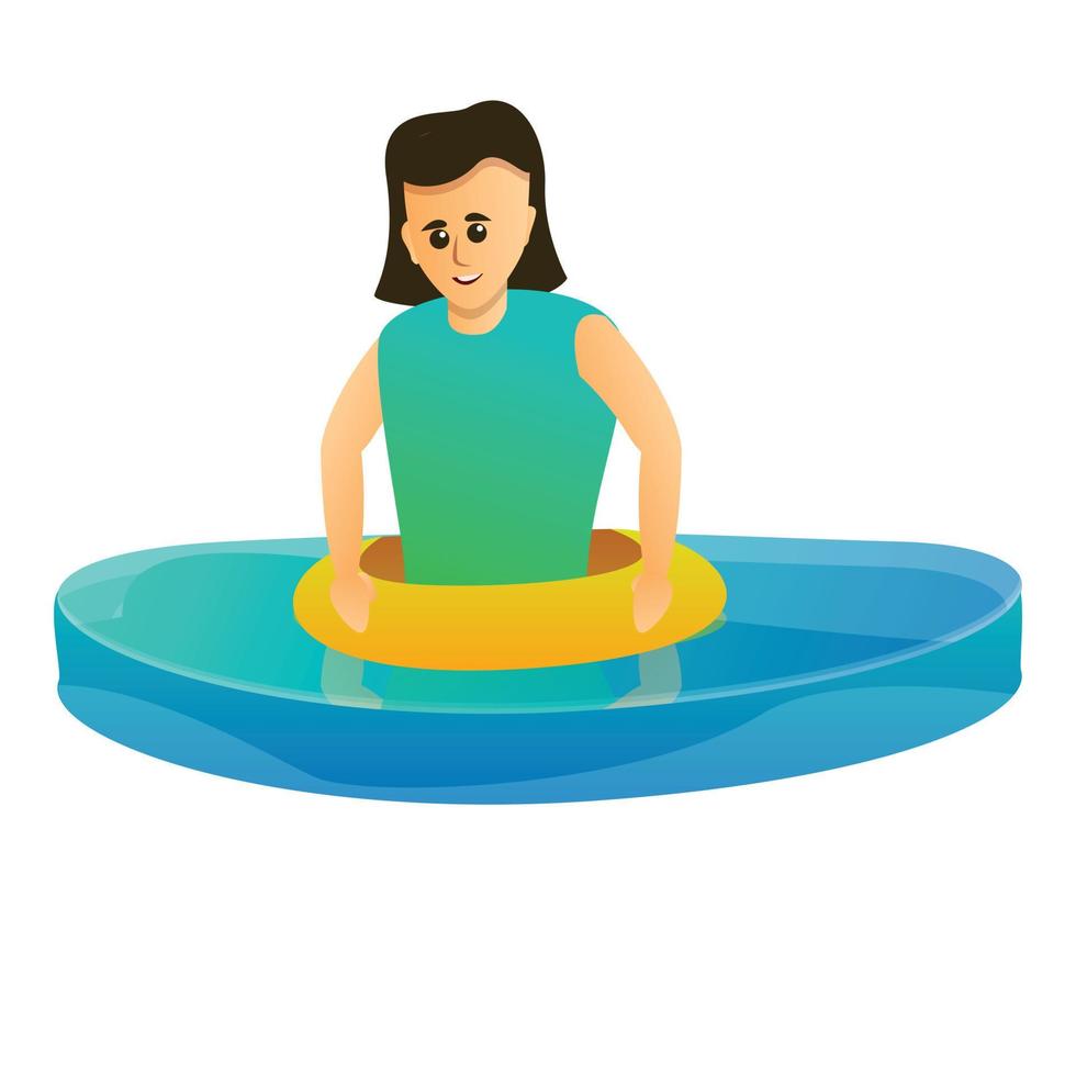 chica en el icono de la piscina del parque acuático, estilo de dibujos animados vector