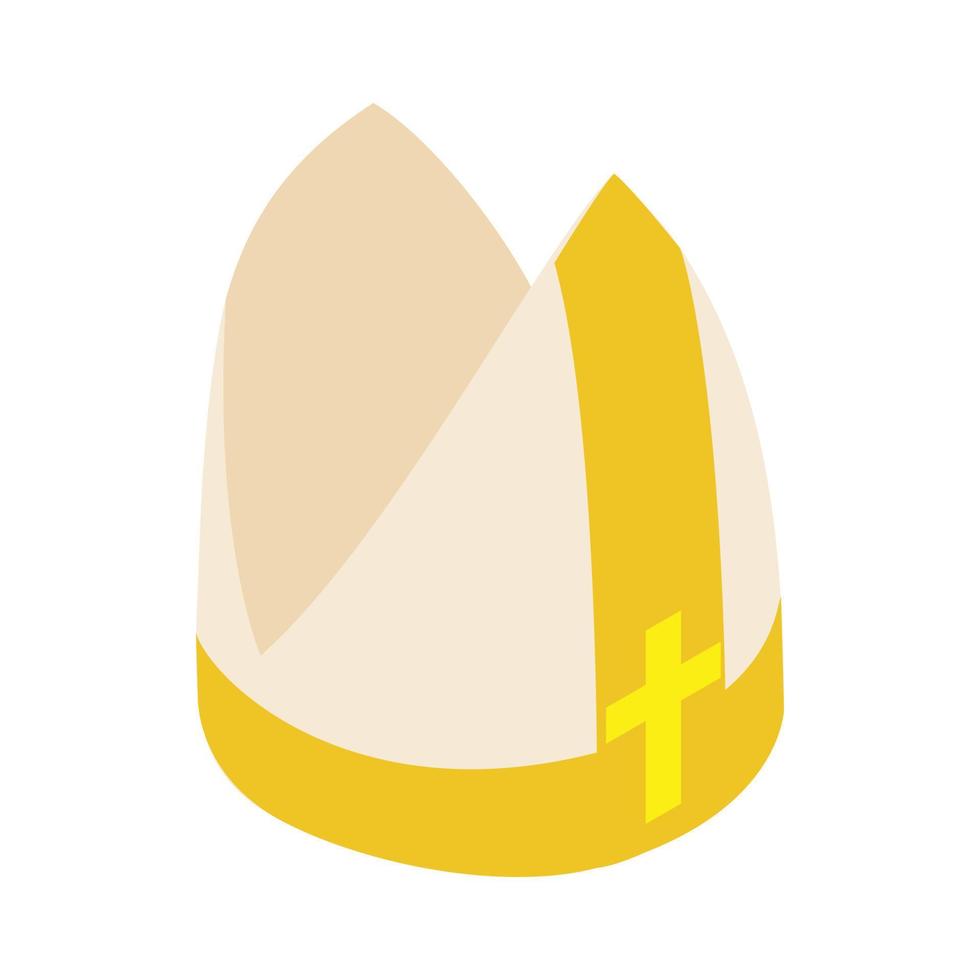 Papal tiara, hat with cross icon, isometric 3d vector
