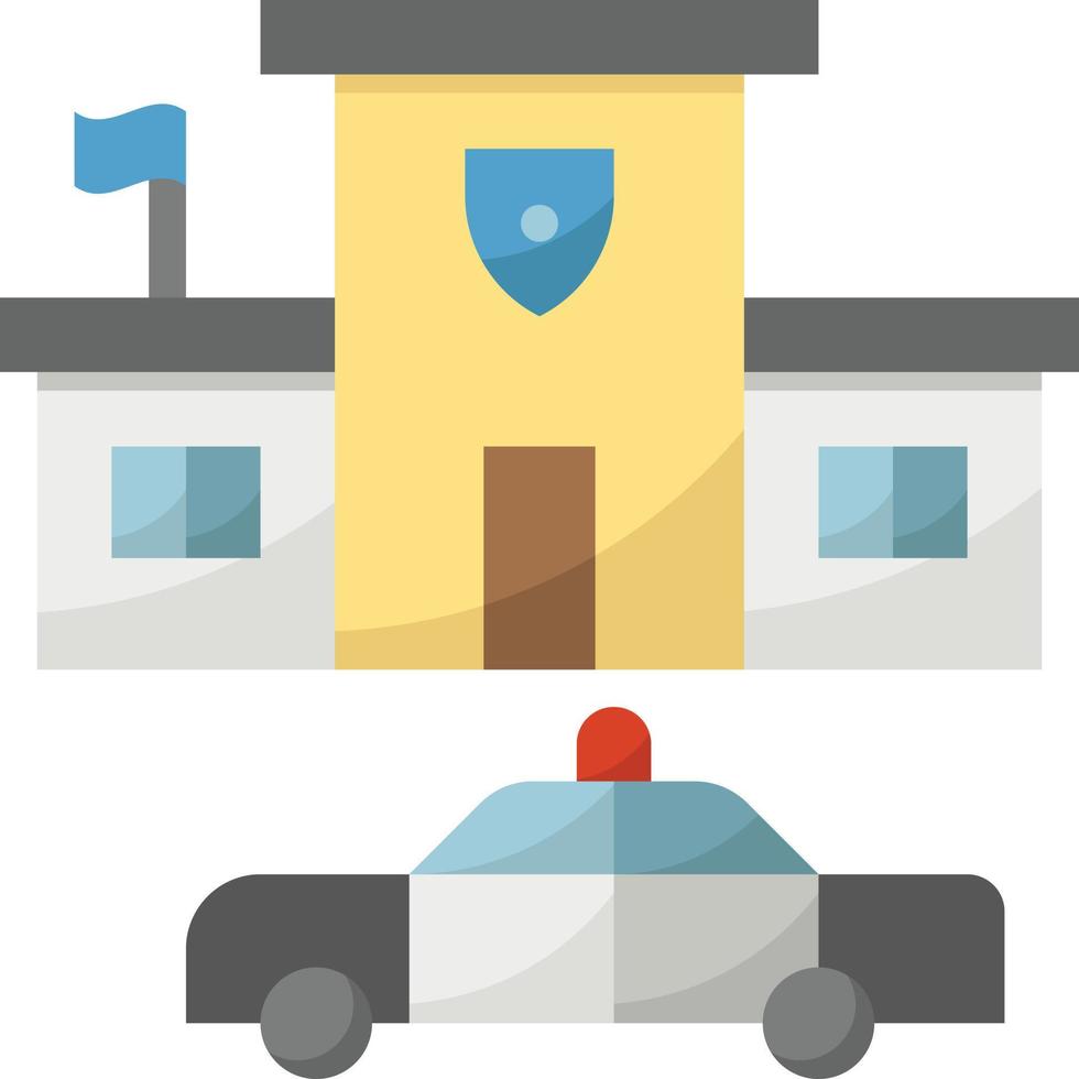 estación de policía edificio de coches de policía - icono plano vector