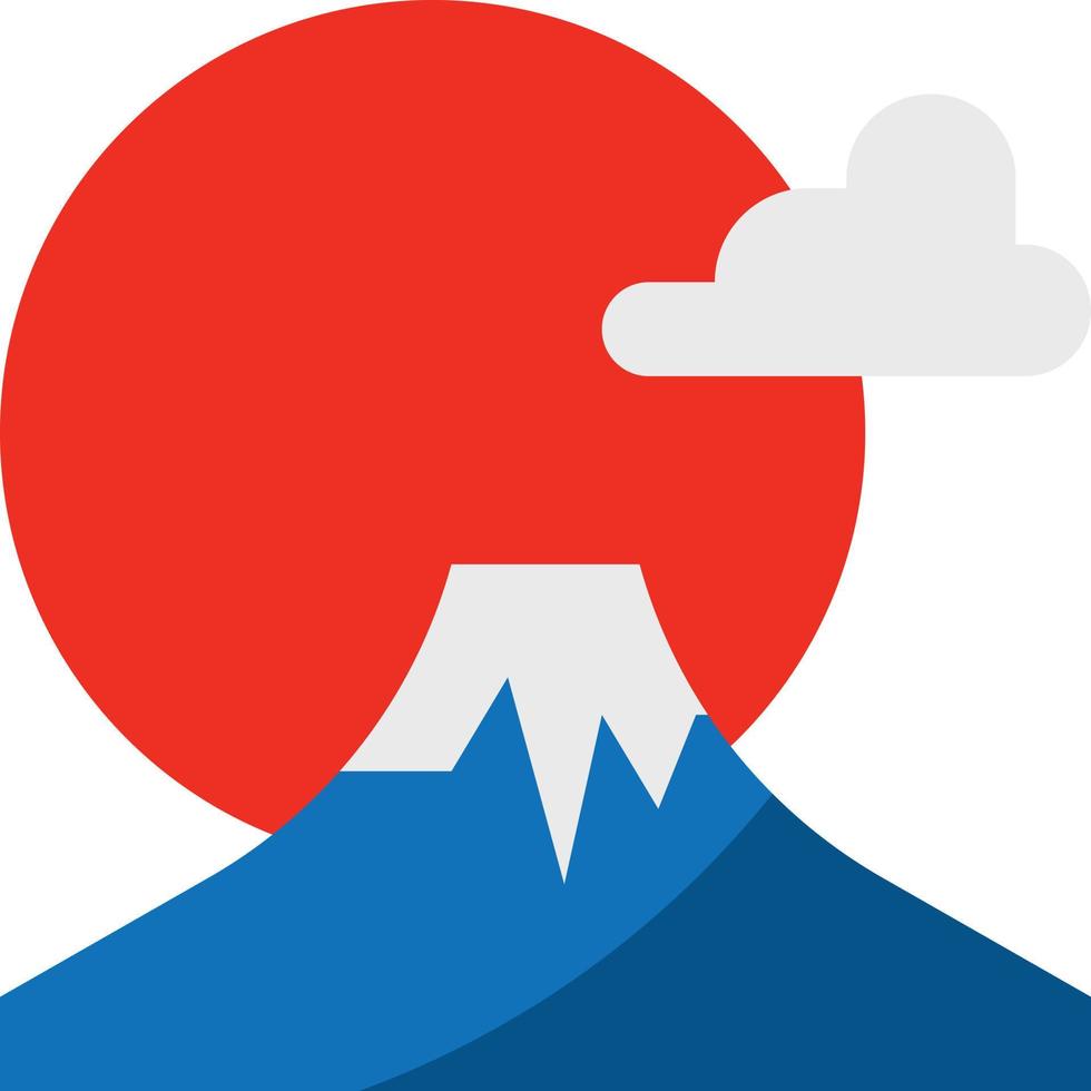 fuji mountain sun cloud japan - flat icon vector