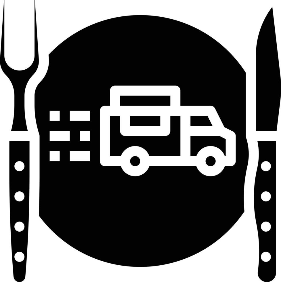 cutlery plate truck food delivery - solid icon vector