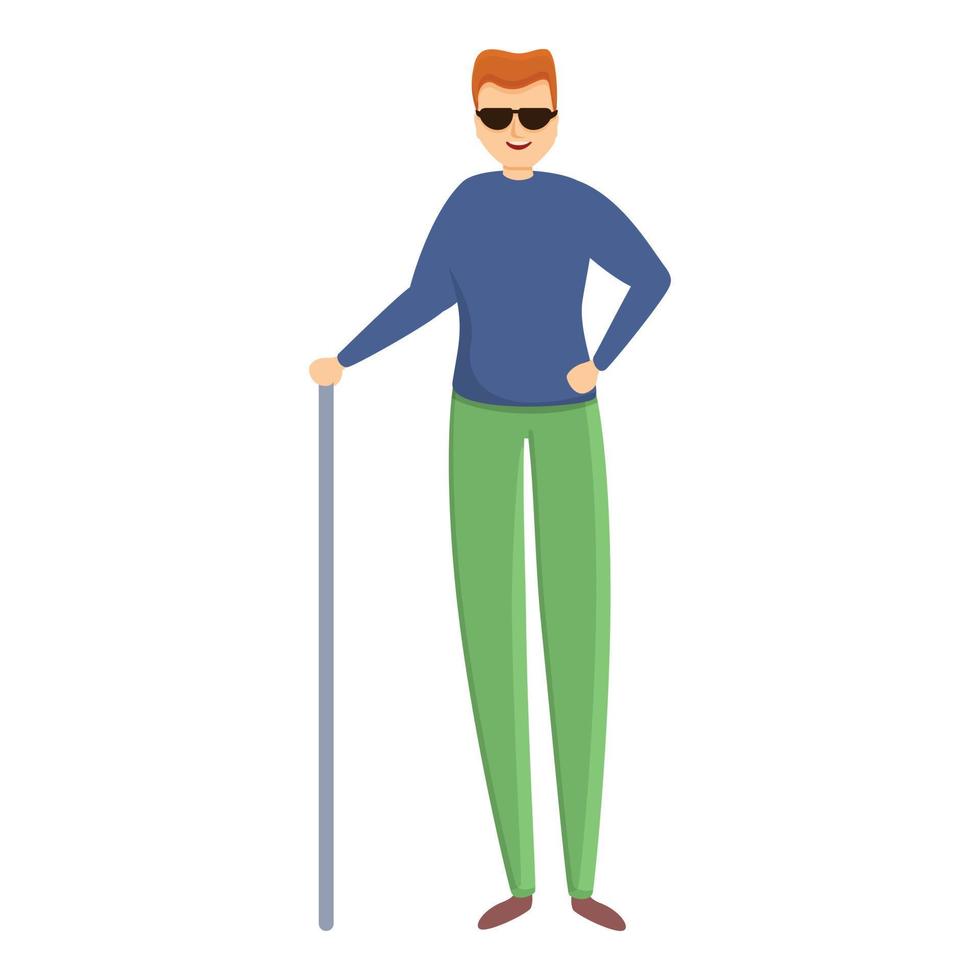 Young blind man icon, cartoon style vector