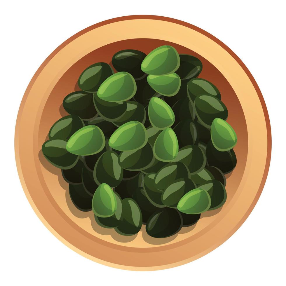 Olives in plate icon, cartoon style vector