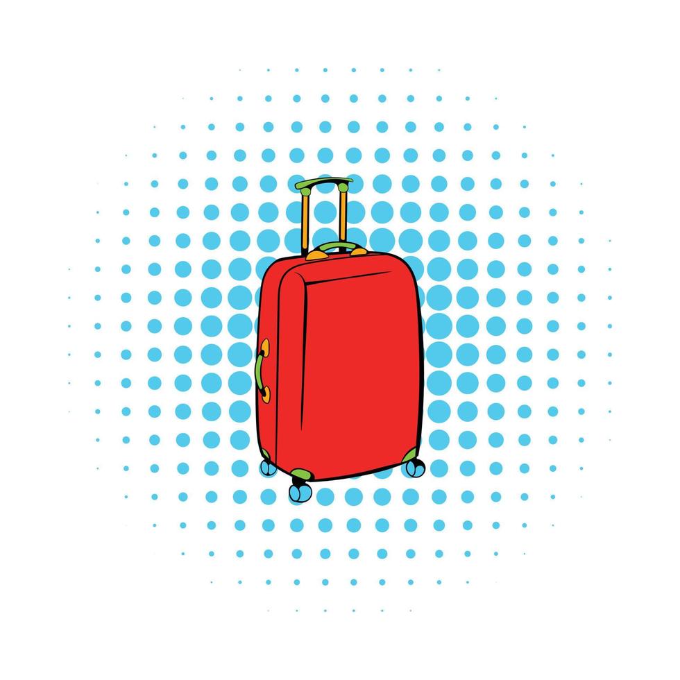 Red travel suitcase icon, comics style vector