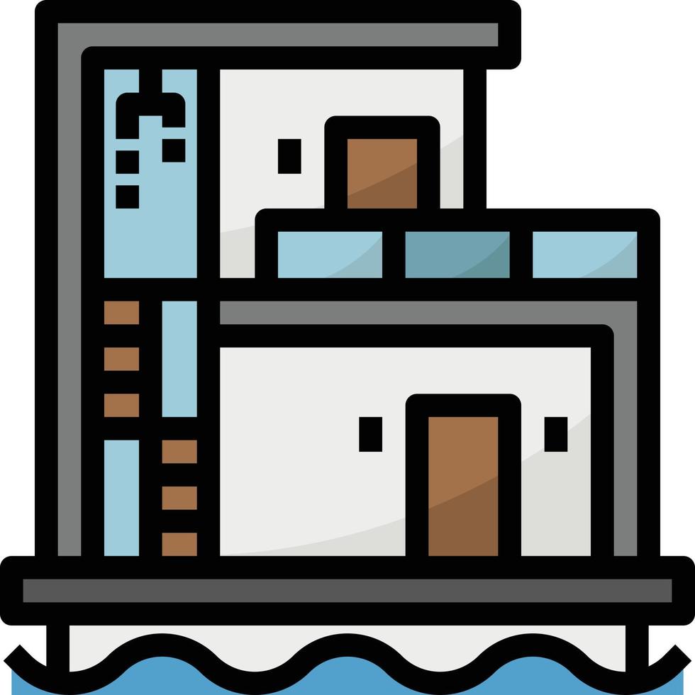 edificio de lujo de agua flotante de la casa - icono de contorno lleno vector