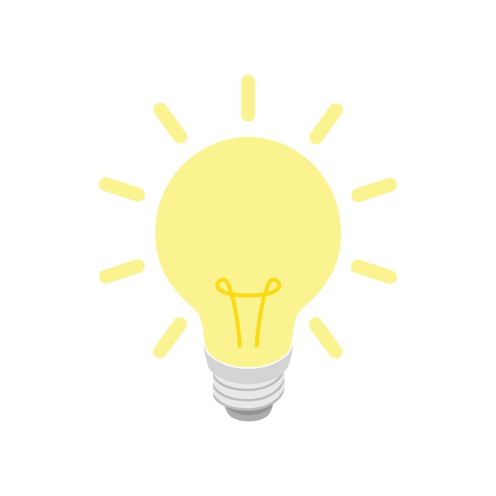Glowing yellow light bulb icon, isometric 3d style vector