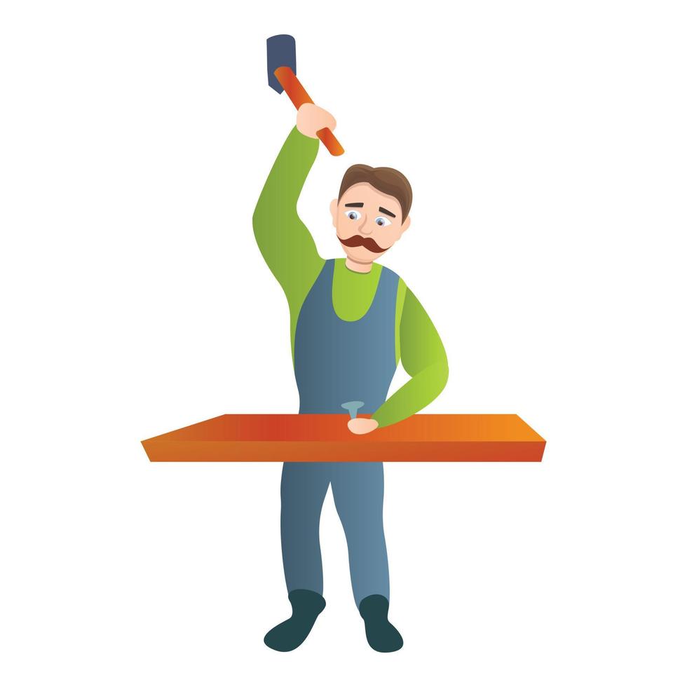 Carpenter works hard icon, cartoon style vector