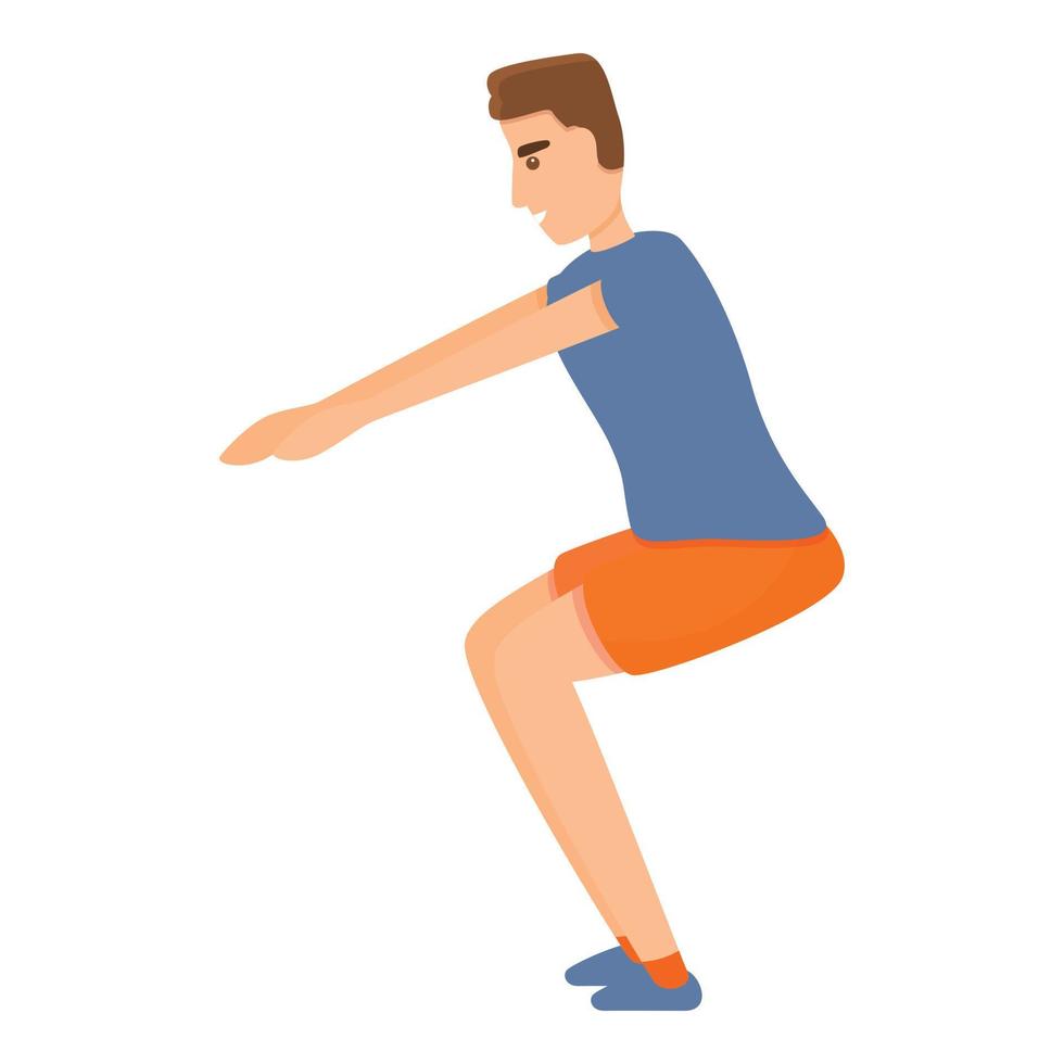 icono de sentadillas de chico de gimnasio, estilo de dibujos animados vector