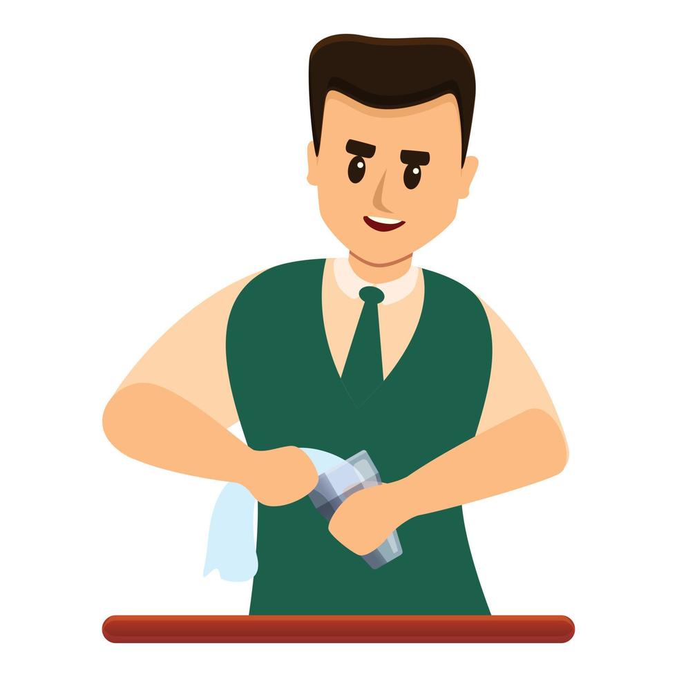 barman, icono de vidrio limpio, estilo de dibujos animados vector