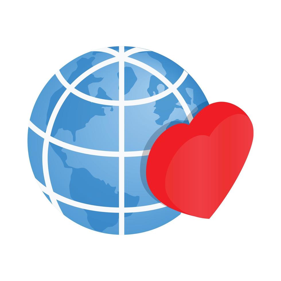 Heart of globe 3d isometric icon vector