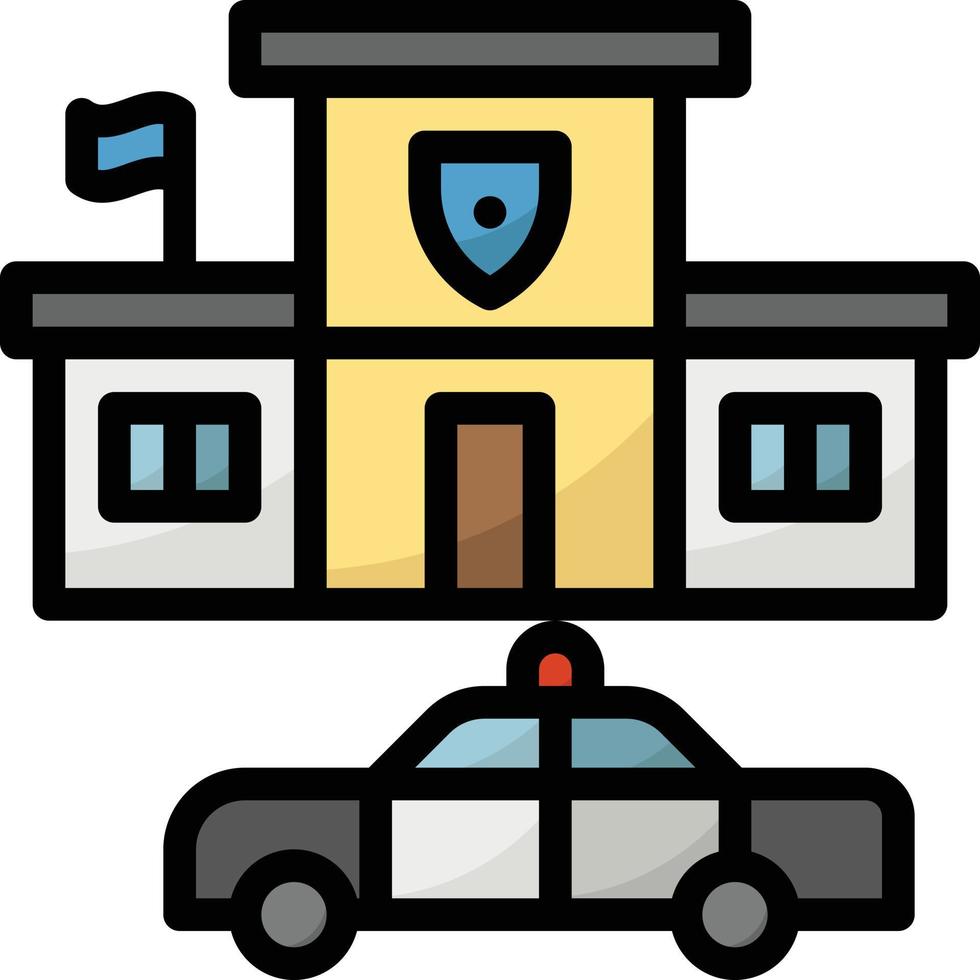 police station police cop car building - filled outline icon vector