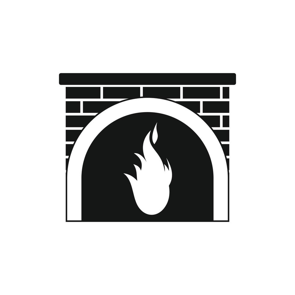 Fireplace icon, black simple style vector