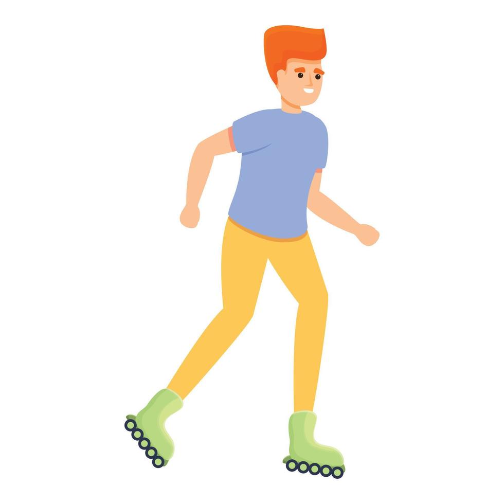 Boy fun rollerblading icon, cartoon style vector