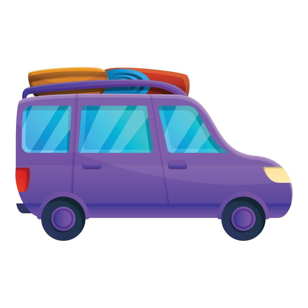 icono de coche de viaje familiar, estilo de dibujos animados vector