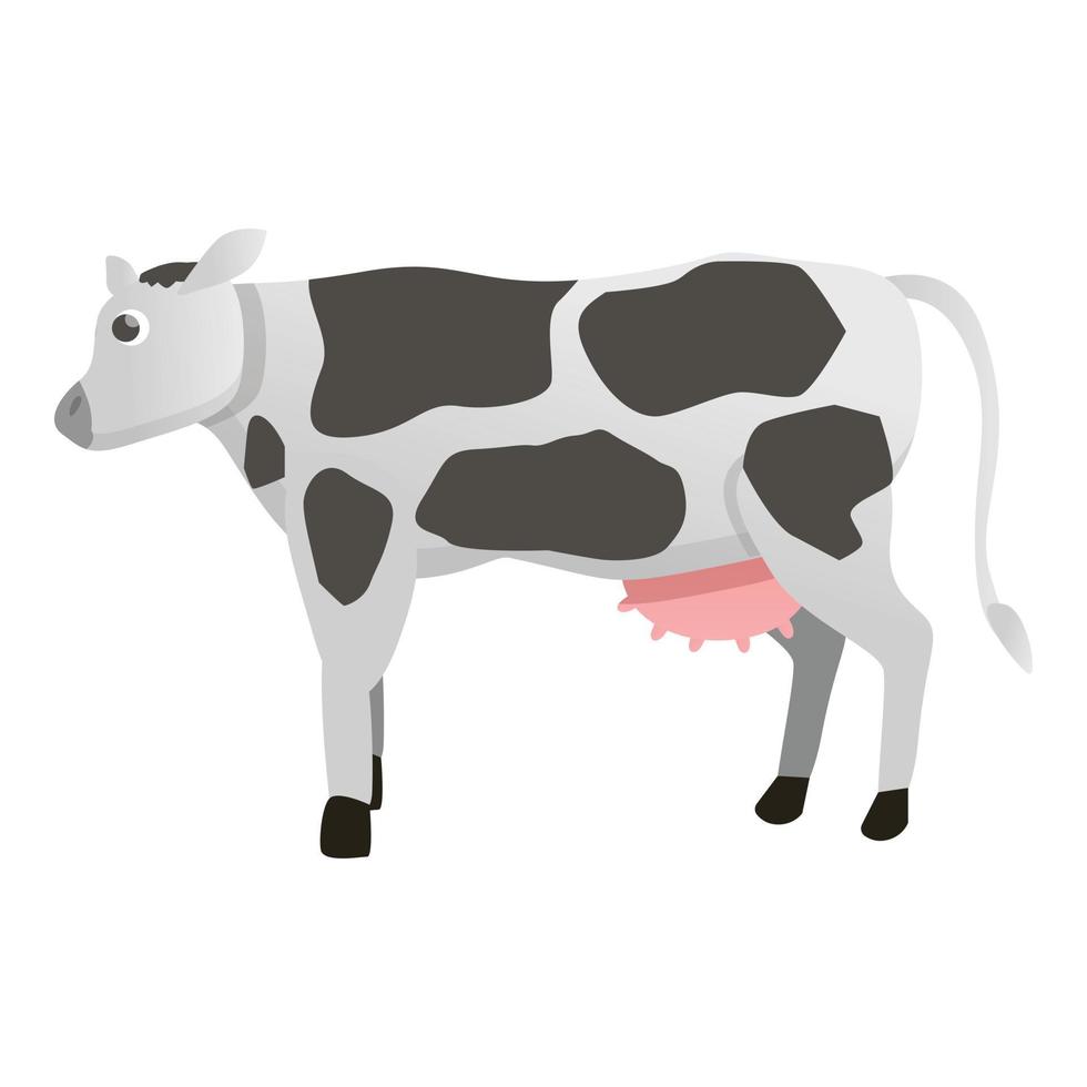 Black white cow icon, cartoon style vector