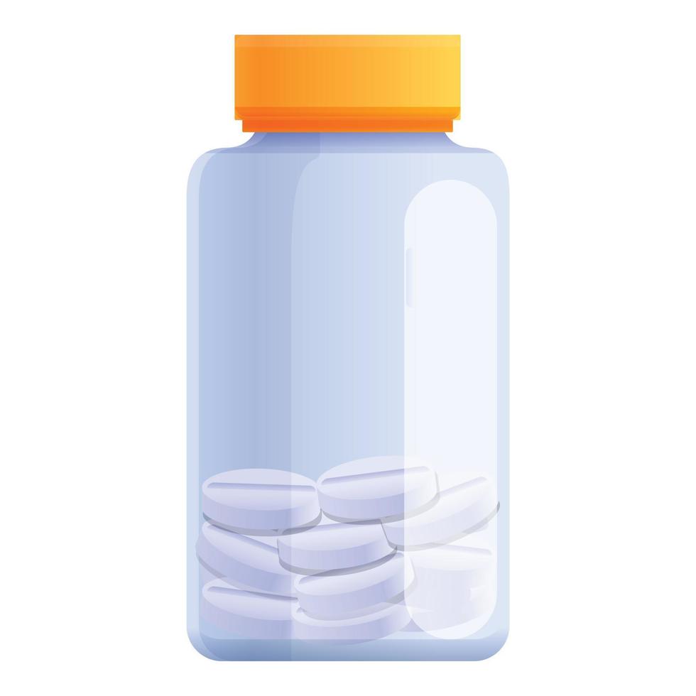 Capsule plastic jar icon, cartoon style vector