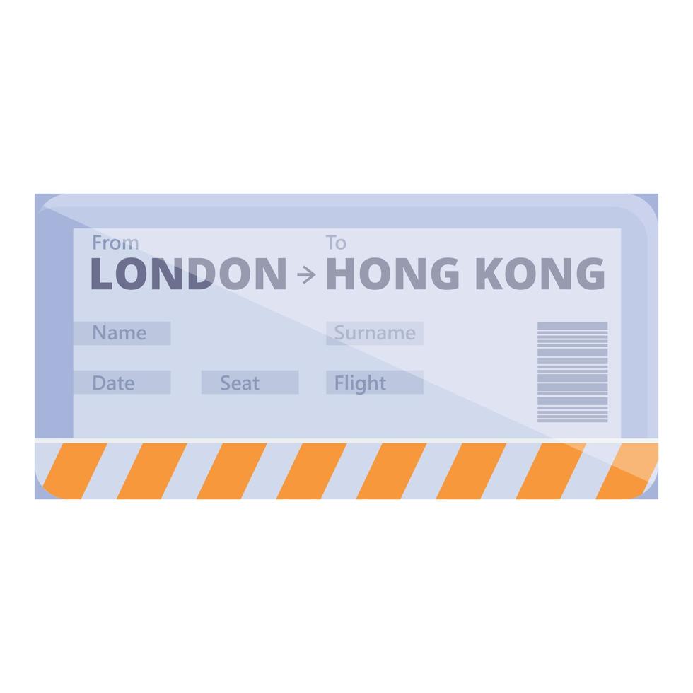 London hong kong boarding pass icon, cartoon style vector
