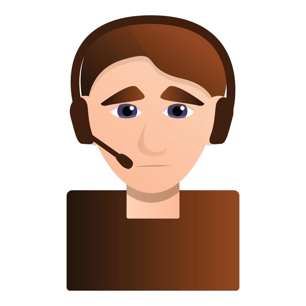 Sad call center man icon, cartoon style vector