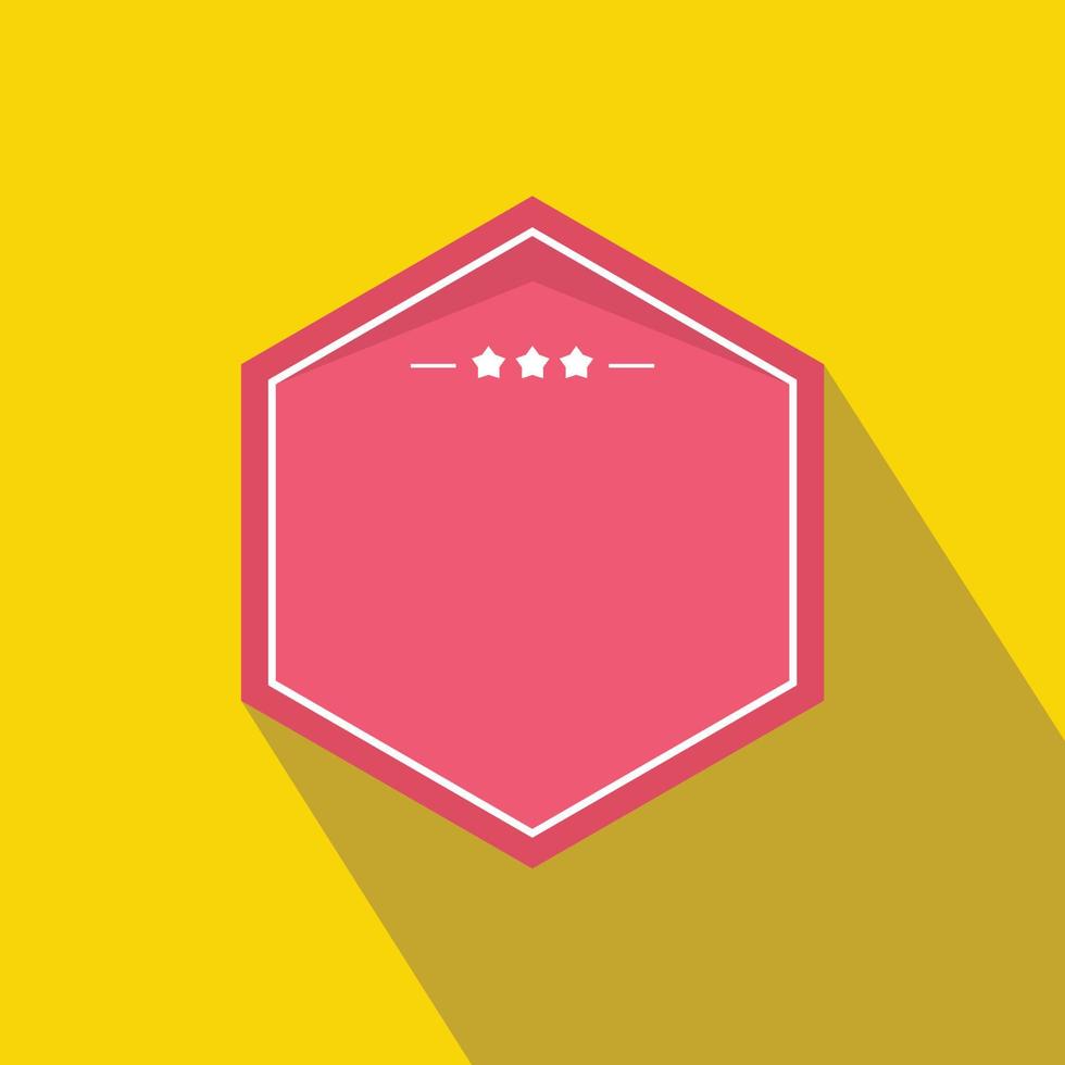 Pink badge with three stars icon, flat style vector