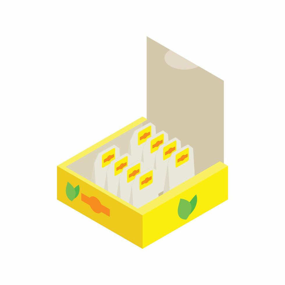 bolsitas de té en el icono de la caja de papel, estilo isométrico 3d vector