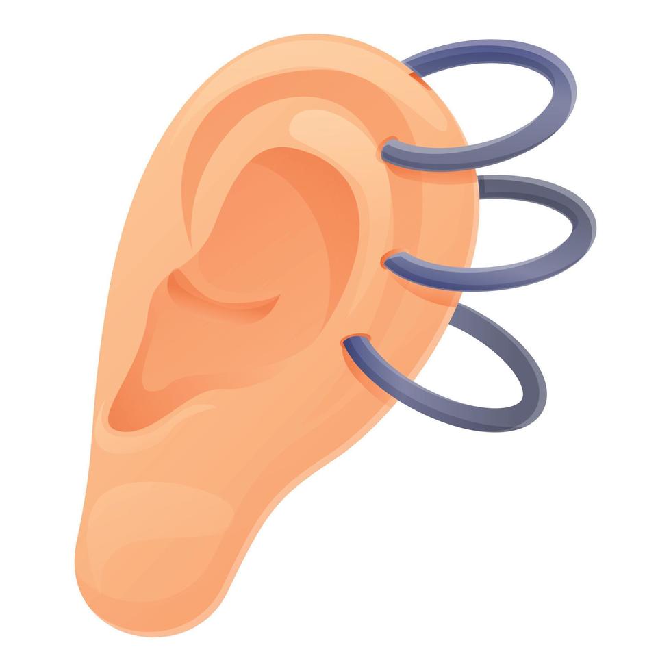 icono de perforación del oído, estilo de dibujos animados vector