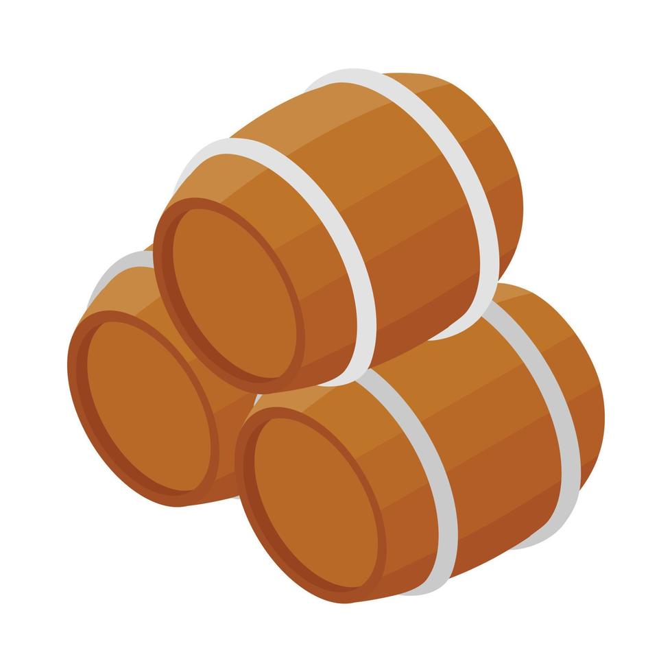 icono de tres barriles de madera, estilo 3d isométrico vector