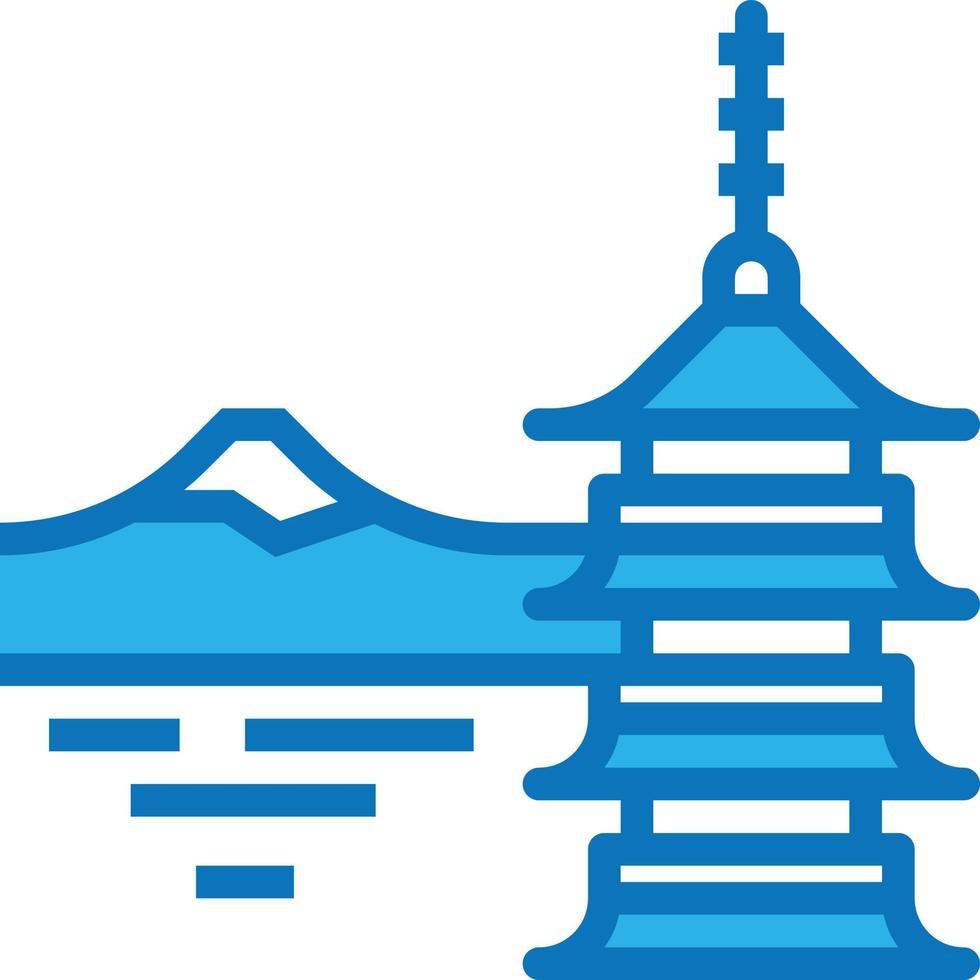 chureito pagoda japan fuji mountain landmark - blue icon vector