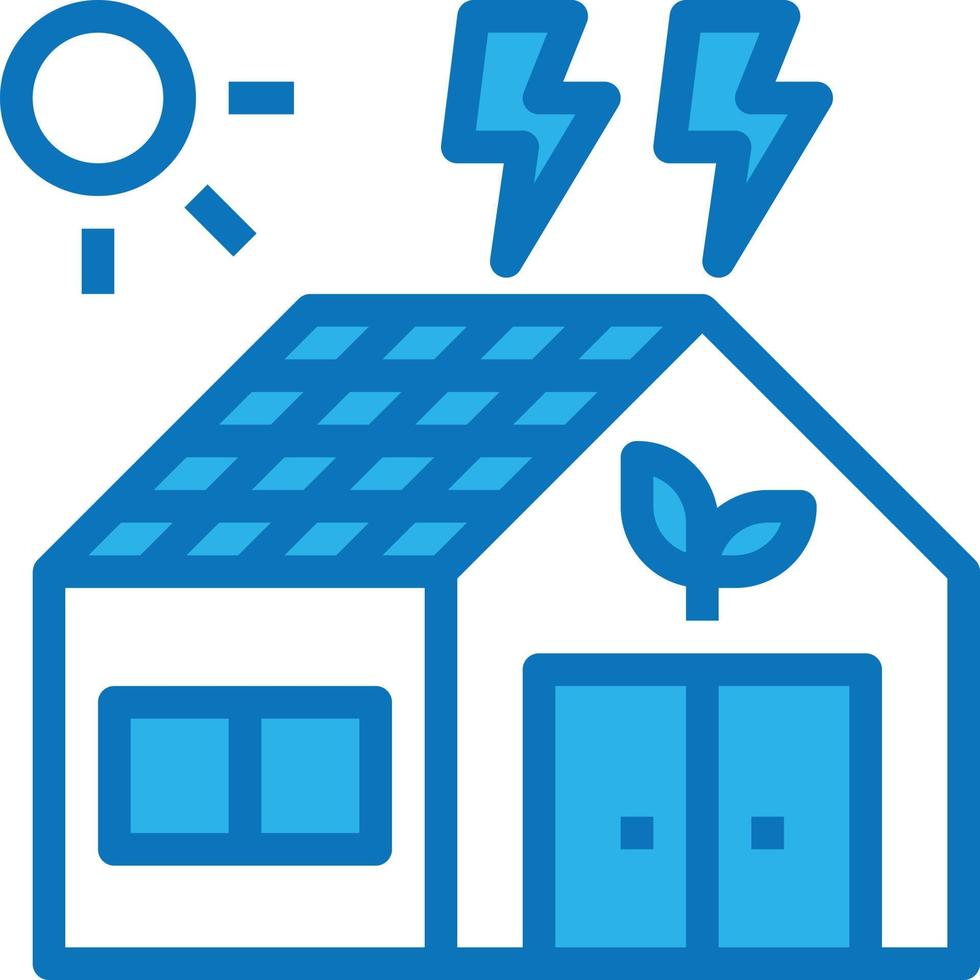 casa ecología solarcell energía iluminación - icono azul vector