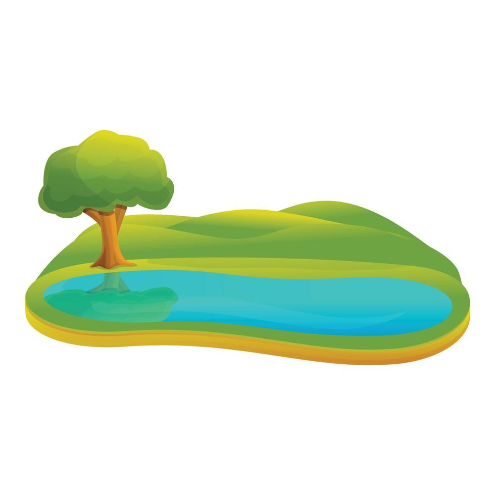 Small lake icon, cartoon style vector