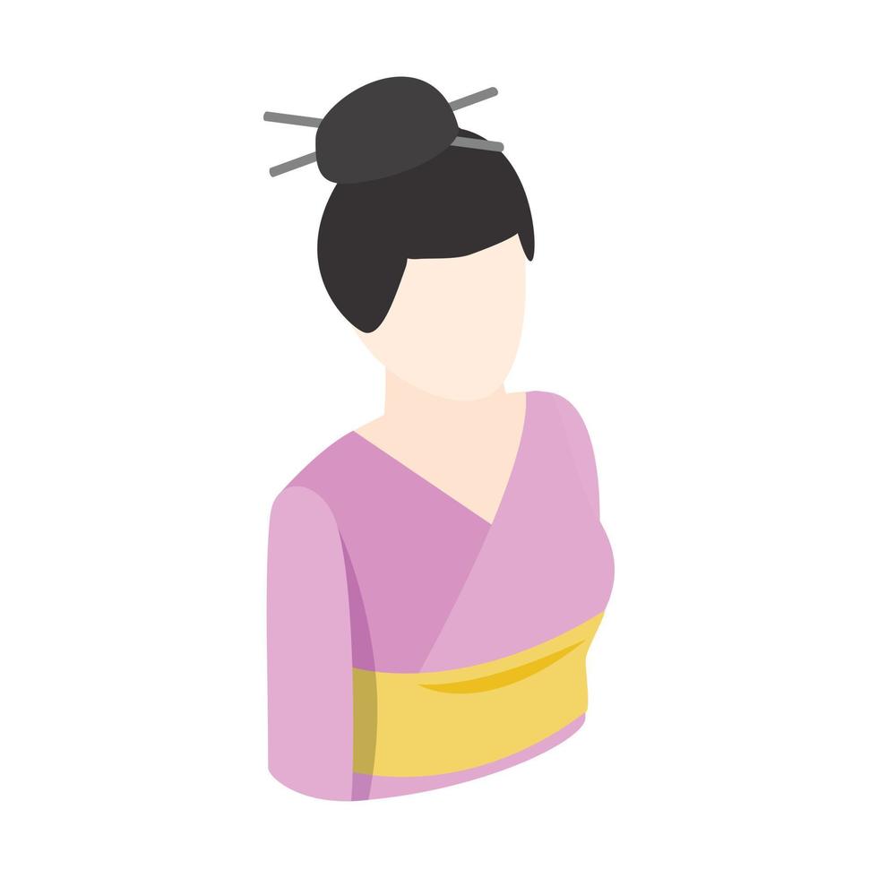 Asian kimono woman icon, isometric 3d style vector