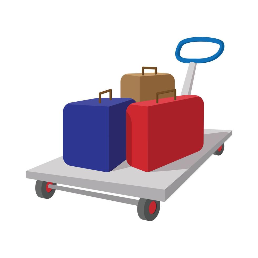 Suitcases on a cart cartoon icon vector