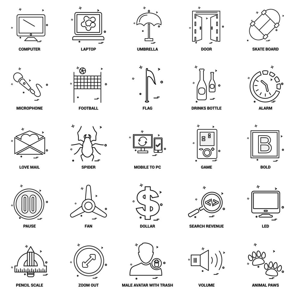 25 conjunto de iconos de línea de mezcla de concepto de negocio vector