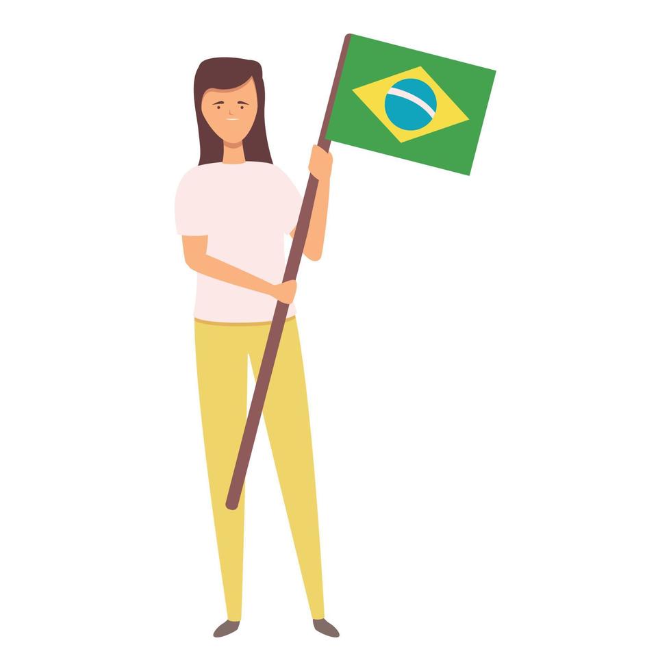 Girl with Brazil flag icon cartoon vector. Cute kid vector