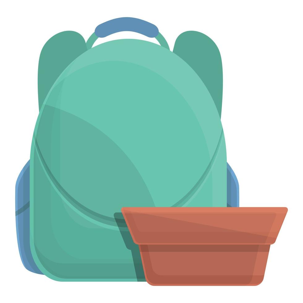 School breakfast backpack icon, cartoon style vector