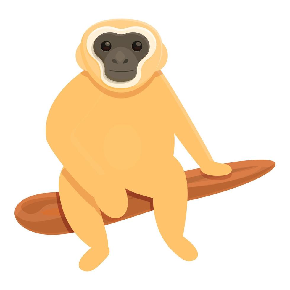 Gibbon on tree icon, cartoon style vector