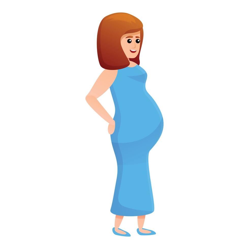 Pregnant woman holding back icon, cartoon style vector