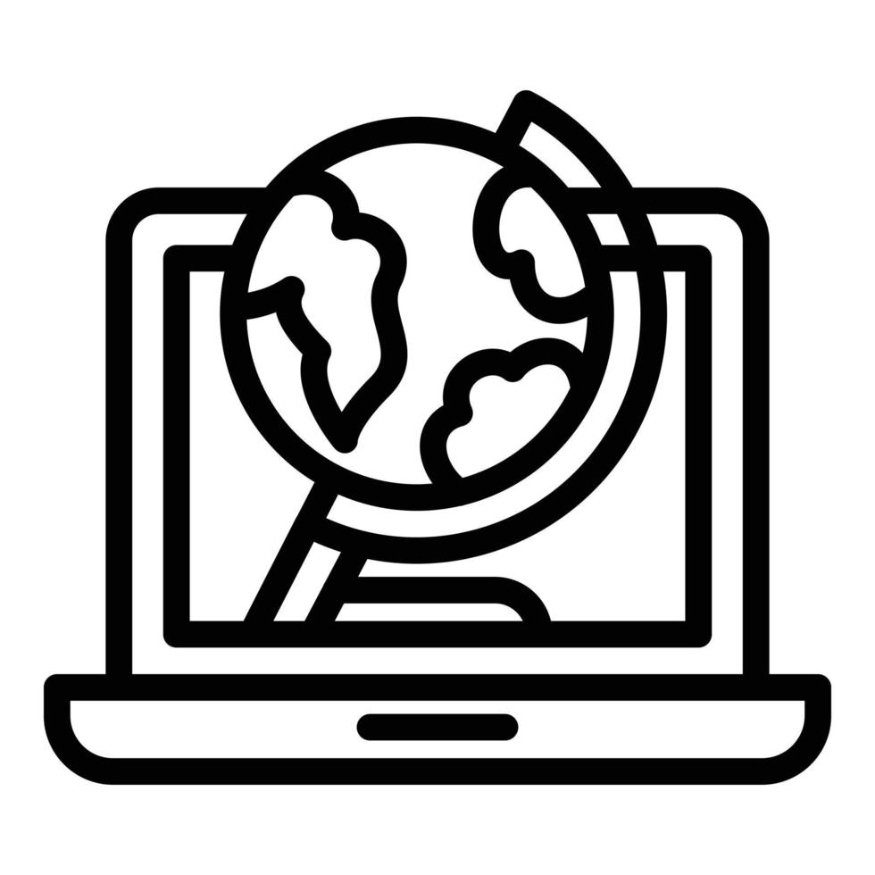 Globe in a laptop icon, outline style vector