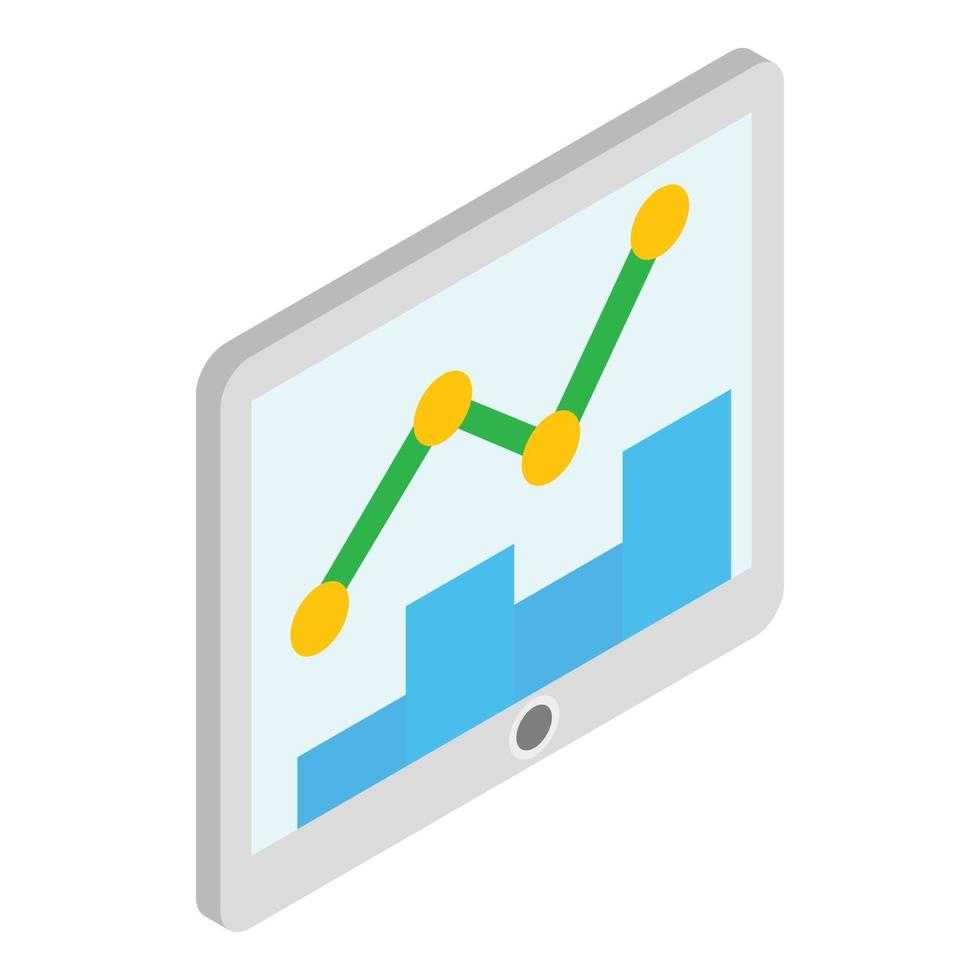 tableta con gráfico e icono de gráfico, isométrica 3d vector