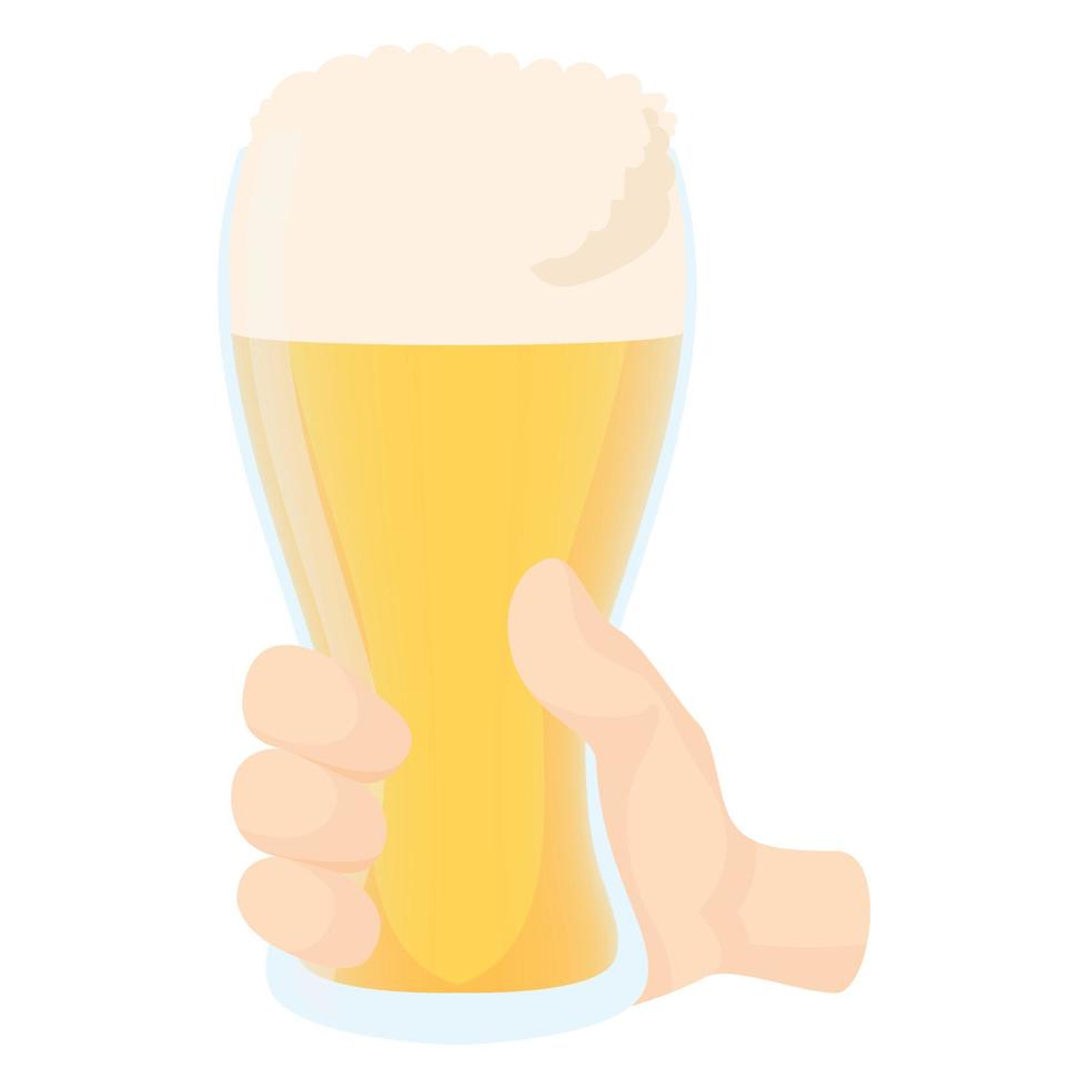 mano sosteniendo un vaso de cerveza, icono de estilo de dibujos animados vector