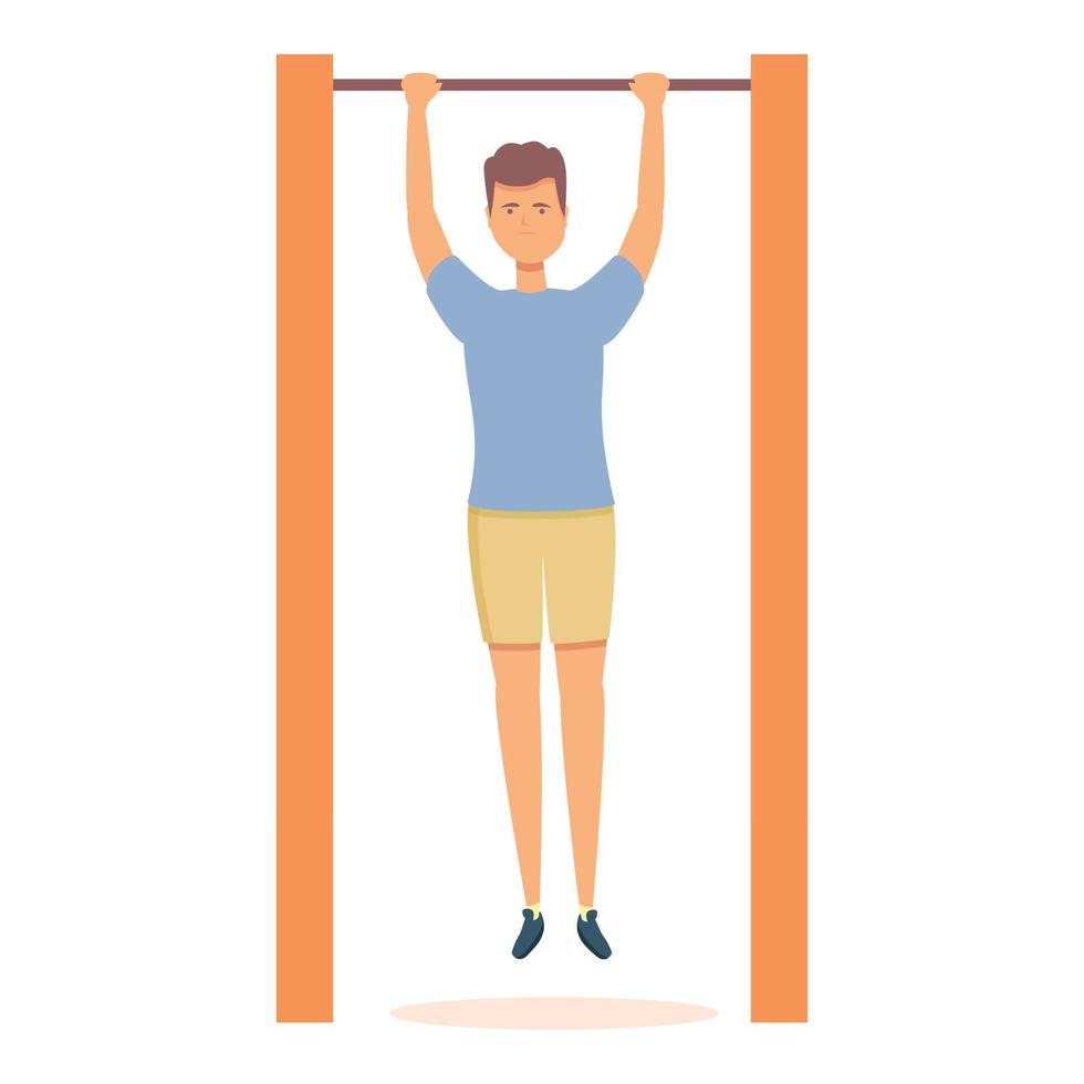 Boy at horizontal bar icon cartoon vector. Sport school vector