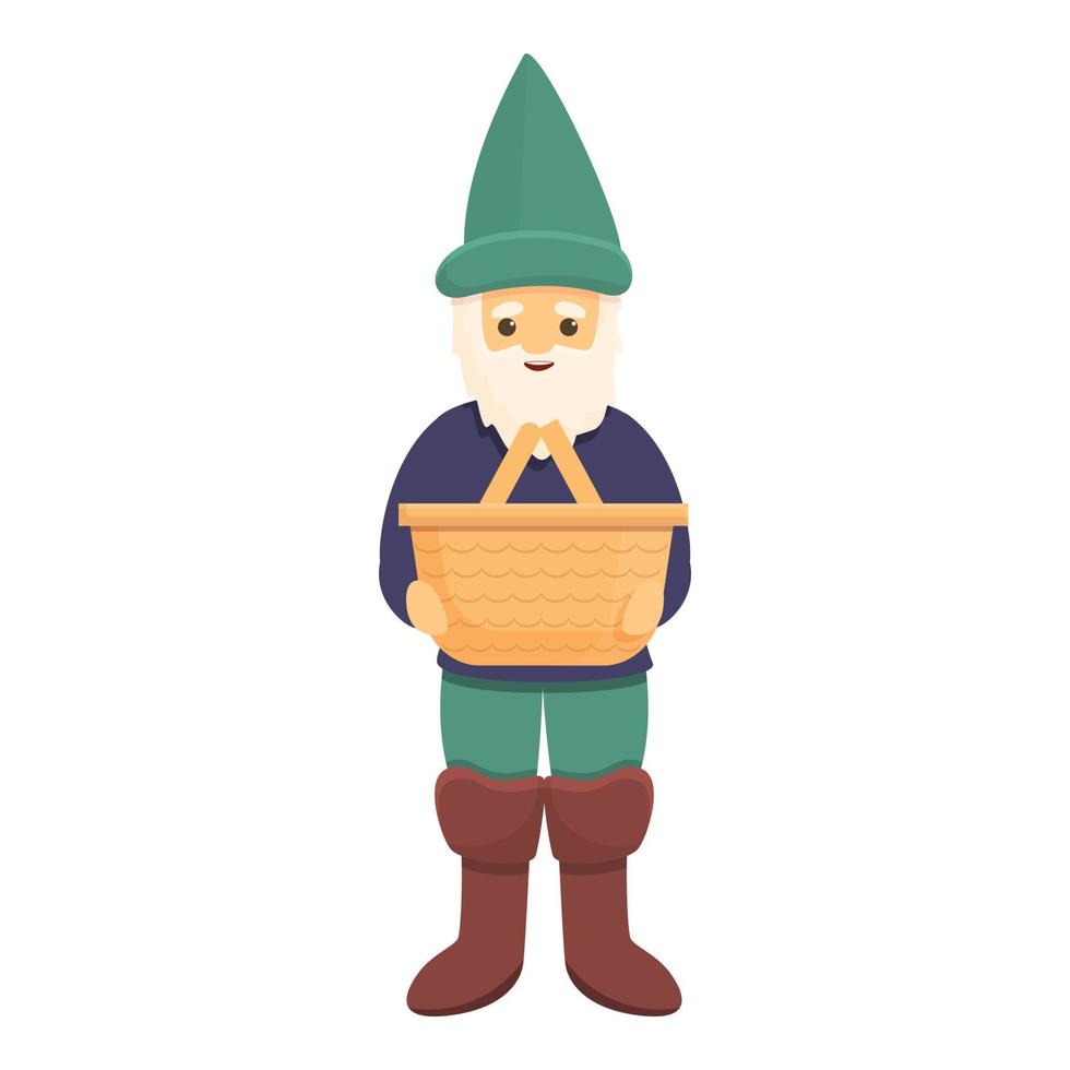 Garden gnome with basket icon, cartoon style vector