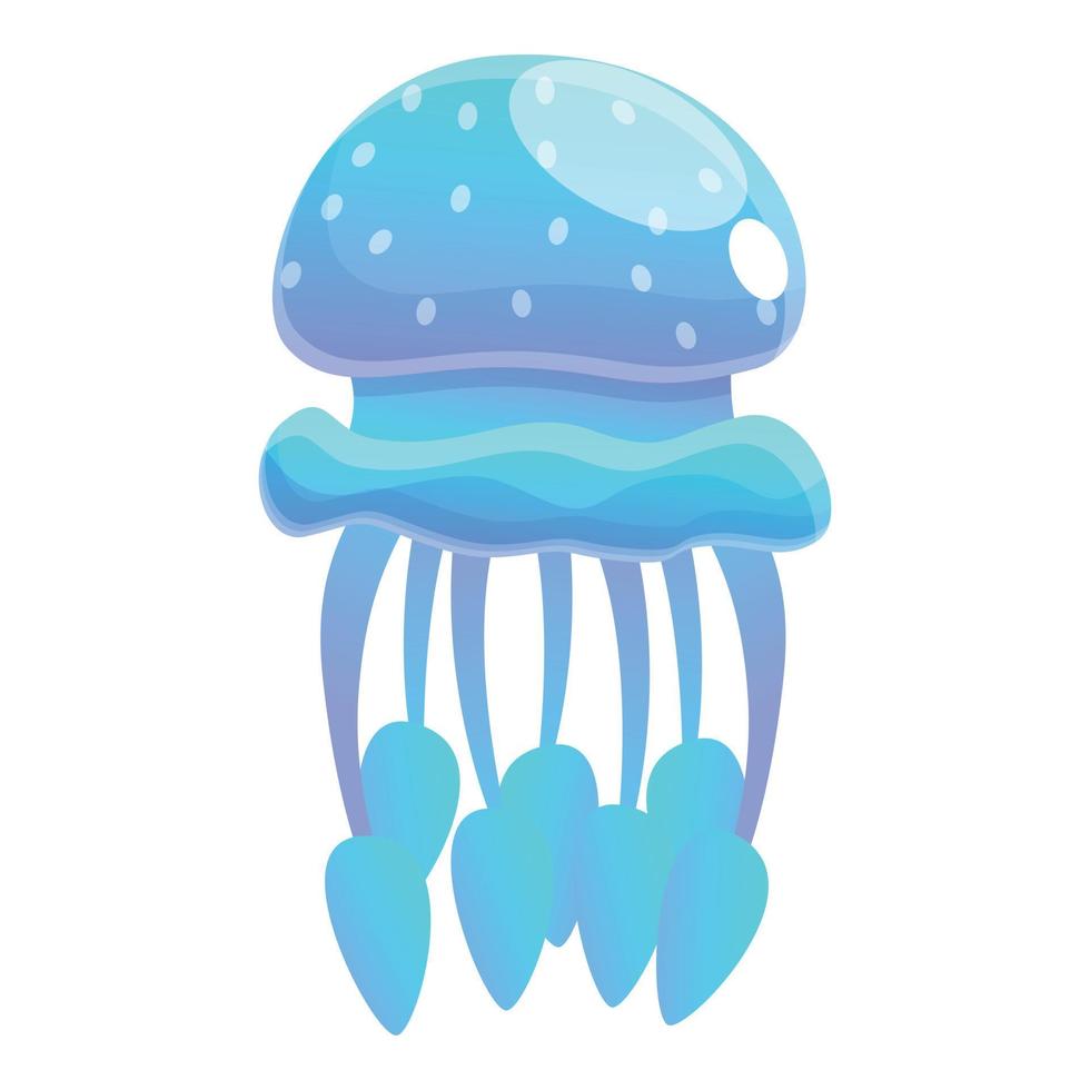 Blue dotted jellyfish icon, cartoon style vector