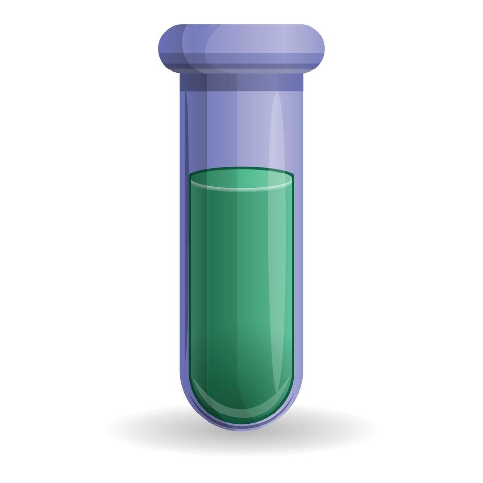 Green potion test tube icon, cartoon style vector