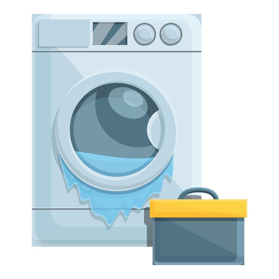 Broken washing machine repair box icon, cartoon style vector