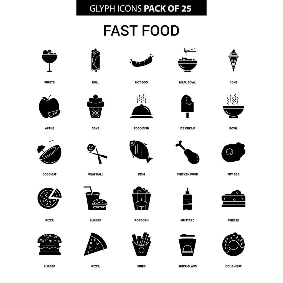 Fast food Glyph Vector Icon set