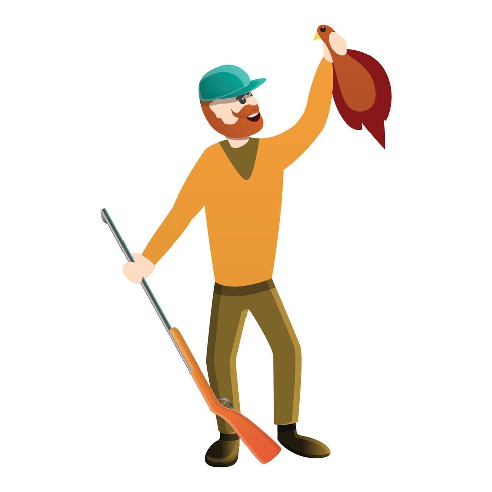 Hunter shooting a duck icon, cartoon style vector