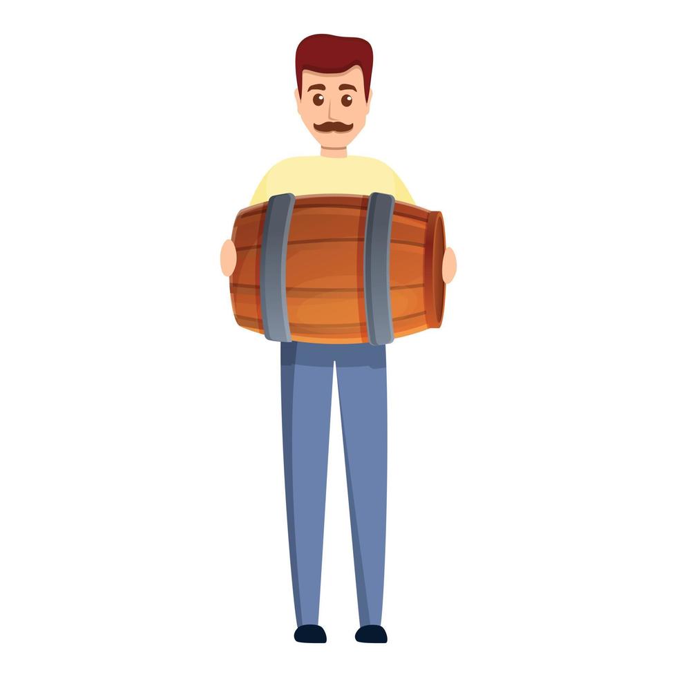 hombre con icono de barril de bodega pequeña, estilo de dibujos animados vector